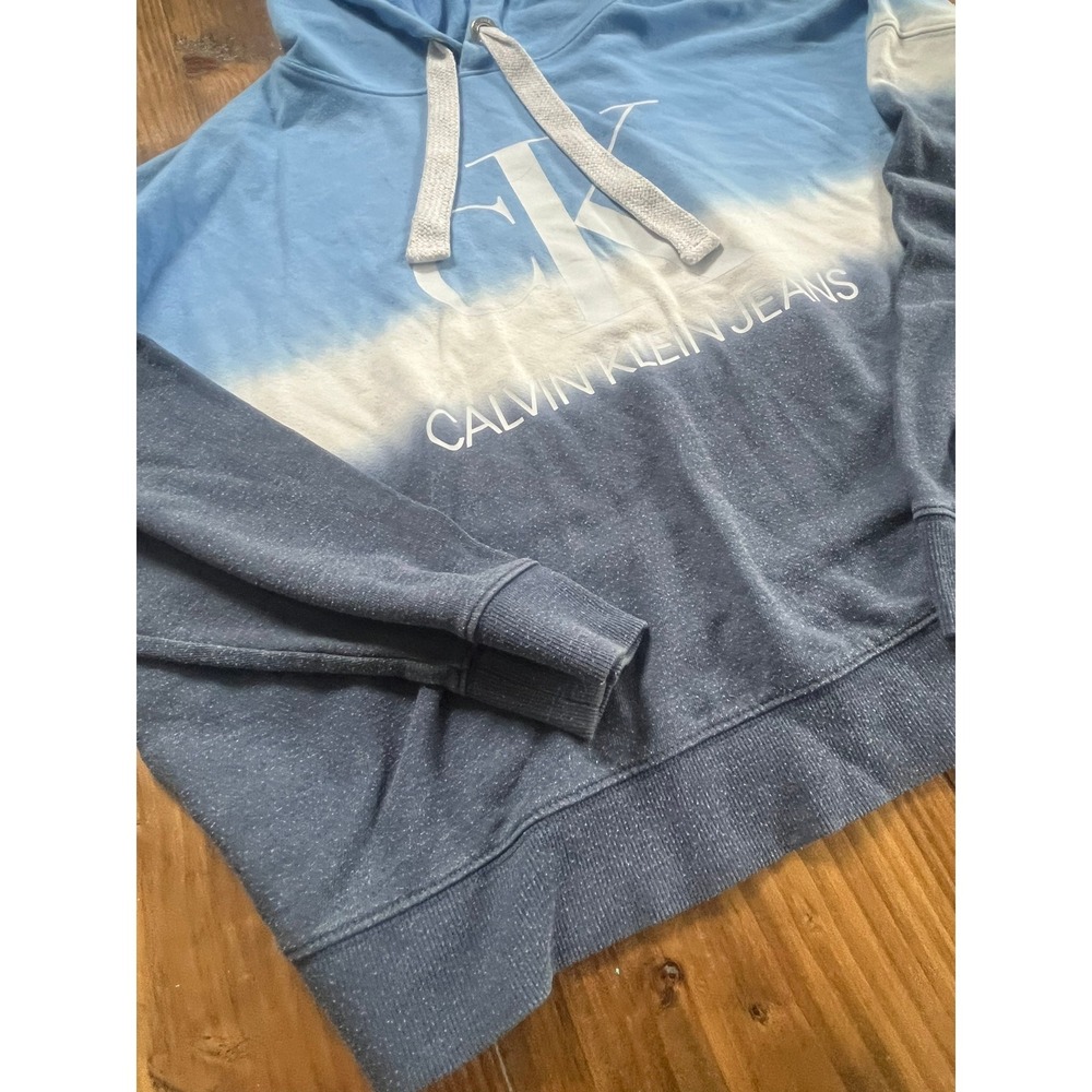Calvin Klein Jeans Womens XXL Blue Ombre Dip Dye Logo Pullover Hoodie Sweatshirt - Picture 2 of 6